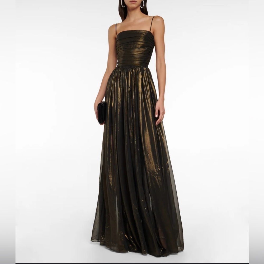 NWOT Rosario Gathered Corset Chiffon Midi Dress Black Gold Size 10/ Large - Picture 7 of 7